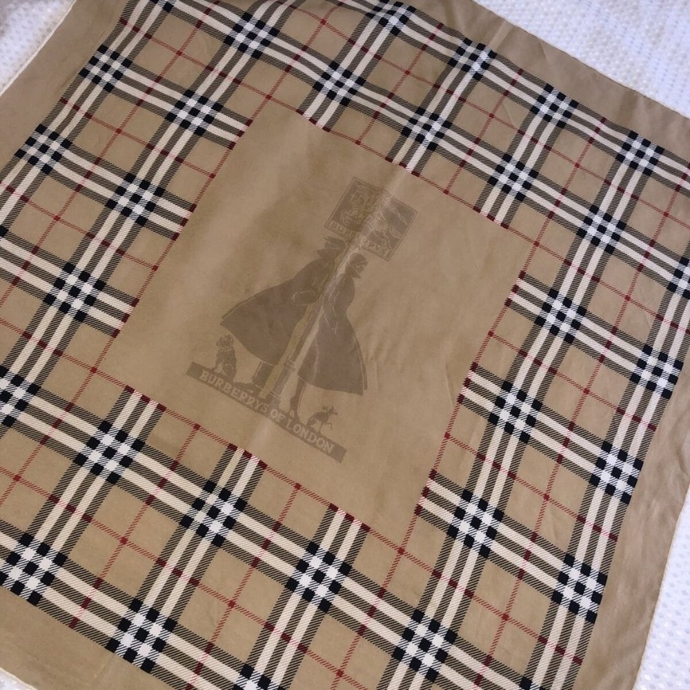 Burberry Vintage Check Nova Archive Logo Beige Brown Silk Scarf - Picture 5 of 8
